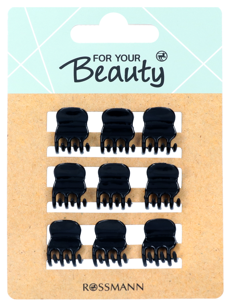 FOR YOUR BEAUTY, klamerki do włosów, mini, Czarne, 9 szt.