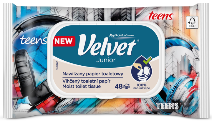 VELVET, Junior, papier toaletowy, nawilżany, różne rodzaje, 48 szt.