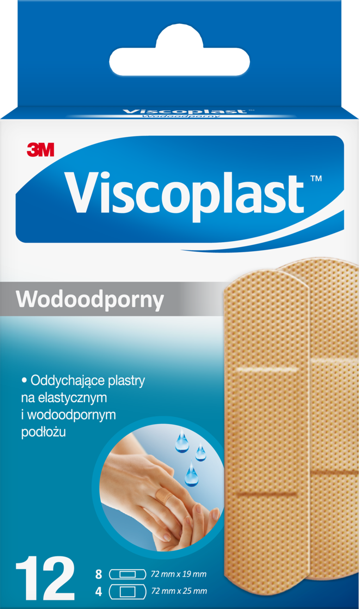 3M VISCOPLAST, Pierwsza Pomoc, plastry wodoodporne, oddychające, 12 szt.