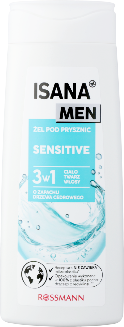 ISANA MEN, Sensitive, żel pod prysznic dla mężczyzn, 3w1, 300 ml