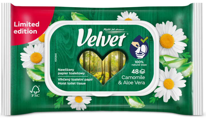 VELVET, papier toaletowy, nawilżany, Rumianek i Aloes, 48 szt.