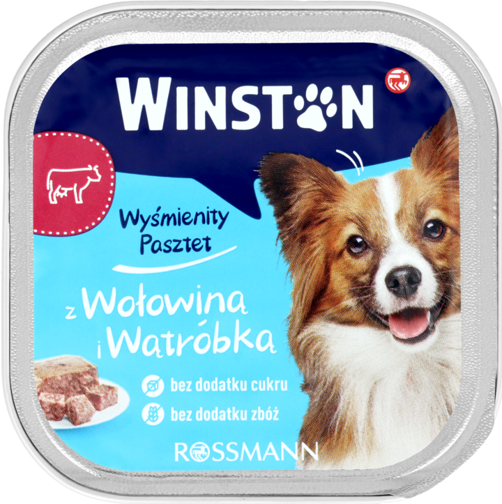WINSTON, karma pełnoporcjowa mokra dla dorosłych psów, z wołowiną i wątróbką, 150 g