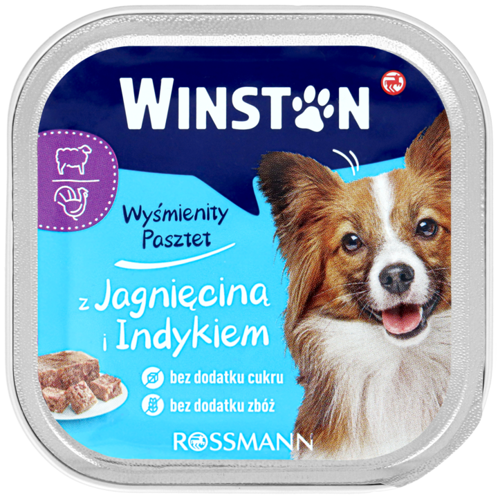 WINSTON, karma pełnoporcjowa mokra dla dorosłych psów, z jagnięciną i indykiem, 150 g