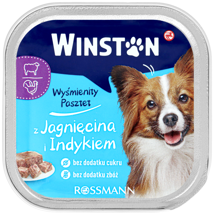 WINSTON, karma pełnoporcjowa mokra dla dorosłych psów, z jagnięciną i indykiem, 150 g