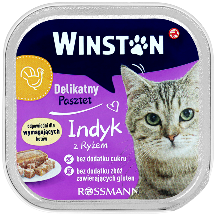 WINSTON, karma pełnoporcjowa mokra dla dorosłych kotów, z indykiem i ryżem, 100 g
