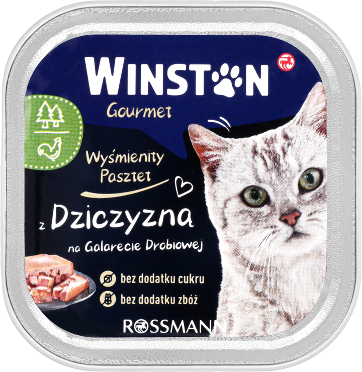 WINSTON, Gourmet, karma pełnoporcjowa mokra dla dorosłych kotów, z pasztetem z dziczyzny na galaretce, 100 g