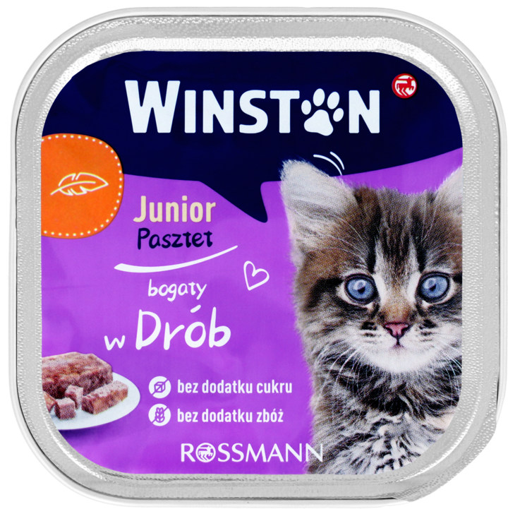 WINSTON, Junior, karma pełnoporcjowa mokra dla kociąt, z drobiem, 100 g