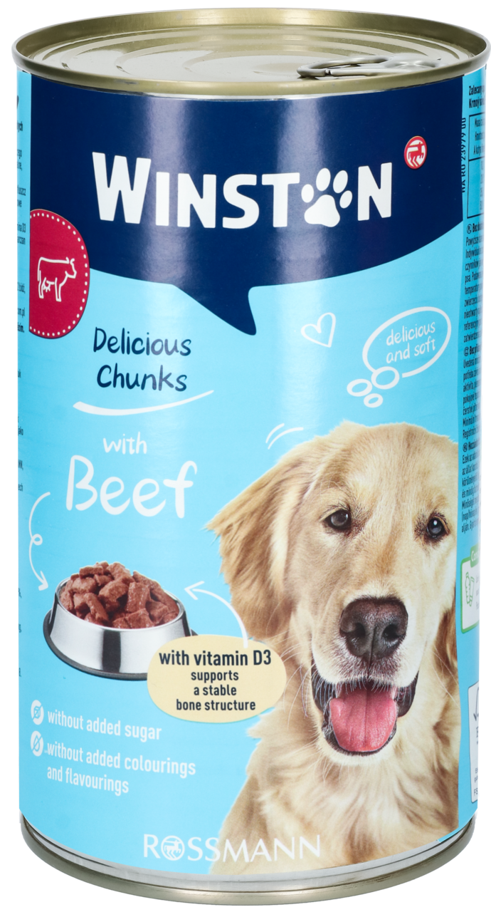 WINSTON, karma pełnoporcjowa mokra dla dorosłych psów, z wołowiną, 1240 g