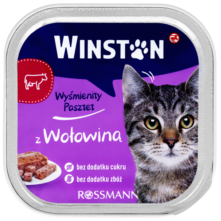 WINSTON, karma pełnoporcjowa mokra dla dorosłych kotów, z wołowiną, 100 g