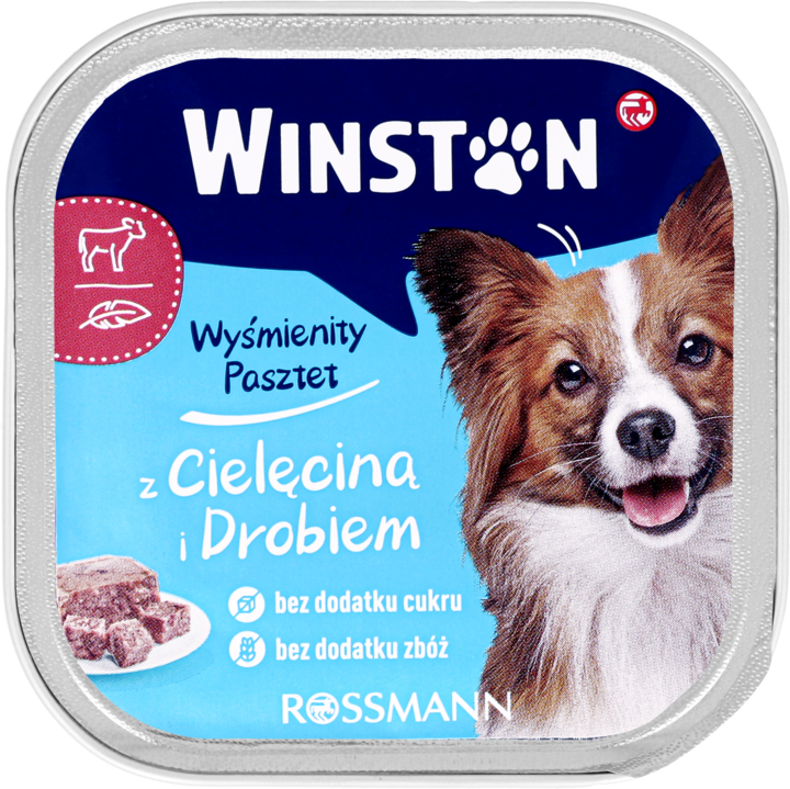 WINSTON, karma pełnoporcjowa mokra dla dorosłych psów, z cielęciną i drobiem, 150 g