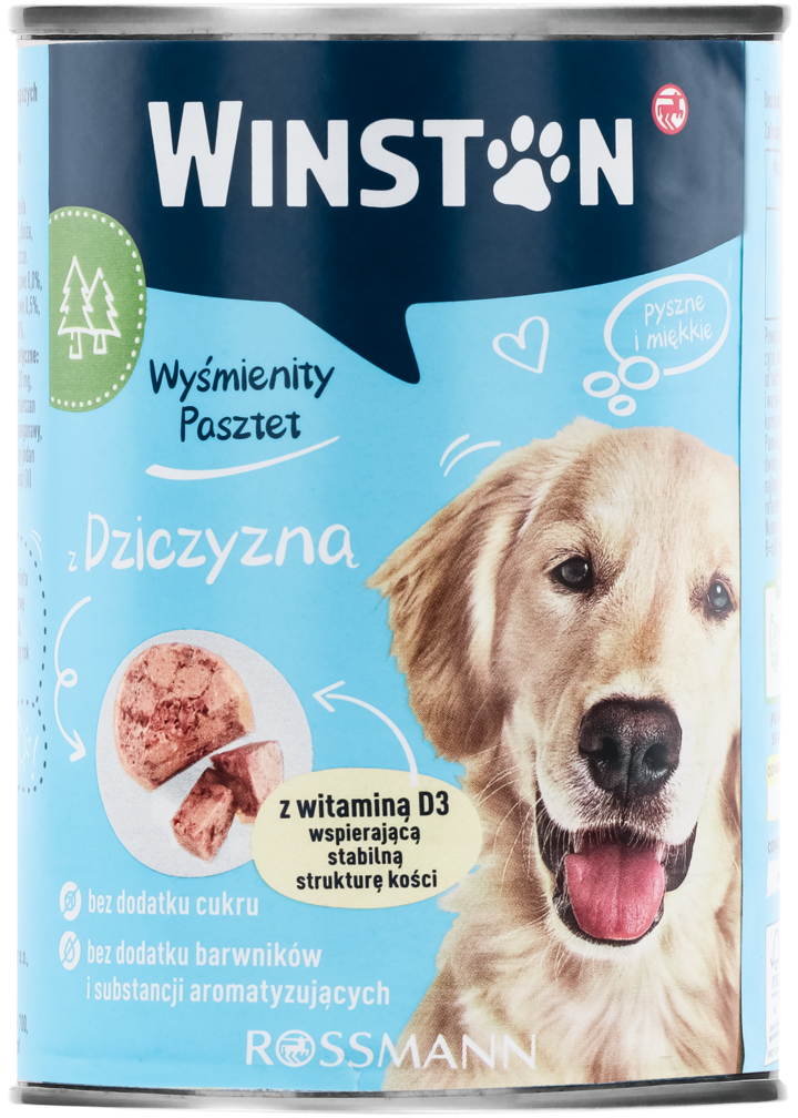 WINSTON, karma pełnoporcjowa mokra dla dorosłych psów, z dziczyzną, 400 g