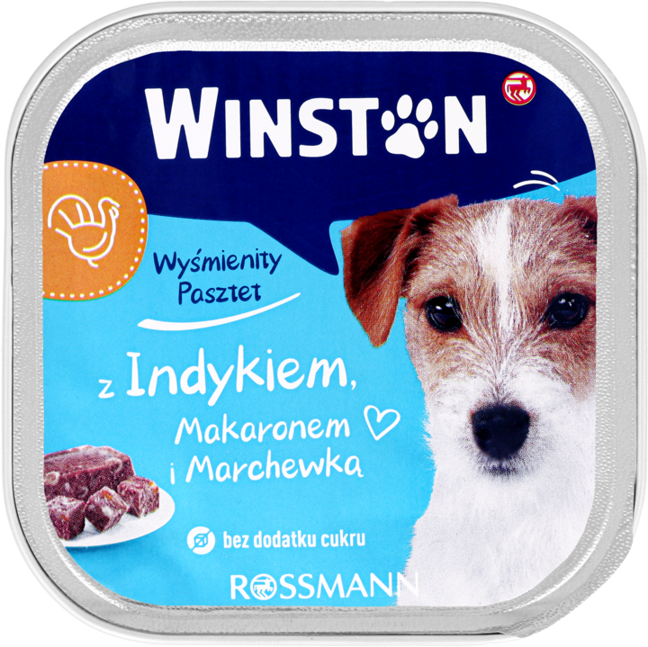 WINSTON, karma pełnoporcjowa mokra dla dorosłych psów, z indykiem, makaronem i marchewką, 300 g