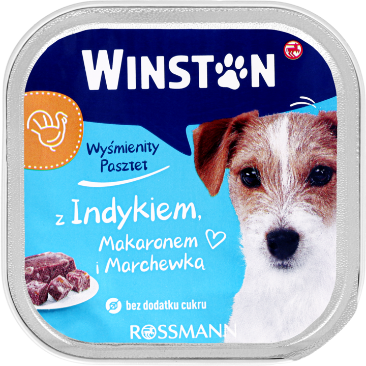 WINSTON, karma pełnoporcjowa mokra dla dorosłych psów, z indykiem, makaronem i marchewką, 300 g