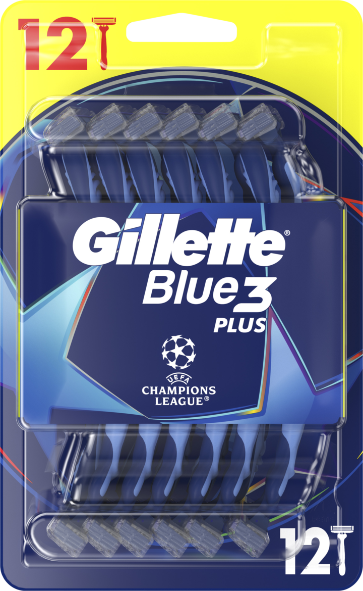 GILLETTE, Blue 3 Champions League, maszynki do golenia, 3-ostrzowe, jednorazowe, dla mężczyzn, 12 szt.