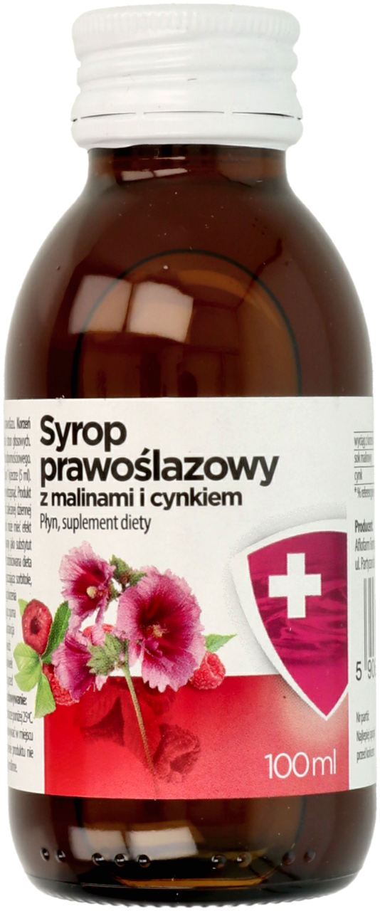 AFLOFARM, syrop prawoślazowy z malinami i cynkiem, suplement diety, 100 ml