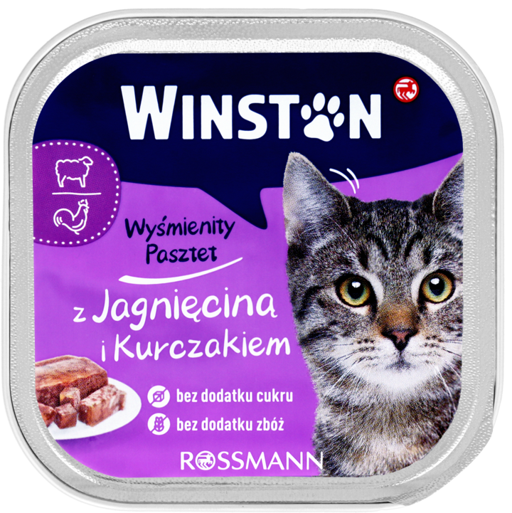WINSTON, karma pełnoporcjowa mokra dla dorosłych kotów, z jagnięciną i kurczakiem, 100 g