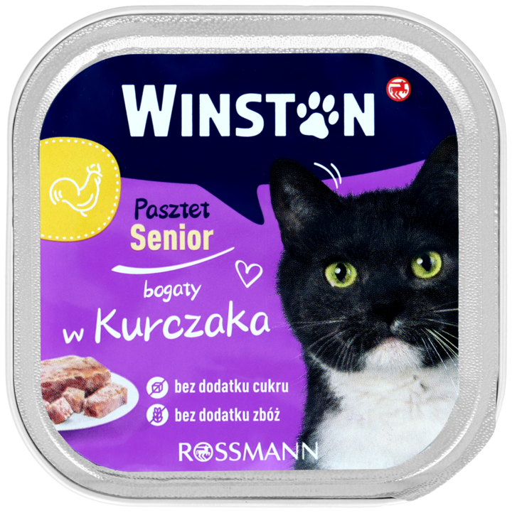 WINSTON, Senior, karma pełnoporcjowa mokra dla dorosłych kotów, powyżej 8 roku życia, z kurczakiem, 100 g