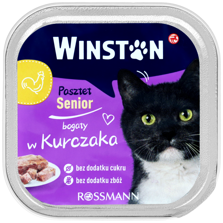 WINSTON, Senior, karma pełnoporcjowa mokra dla dorosłych kotów, powyżej 8 roku życia, z kurczakiem, 100 g