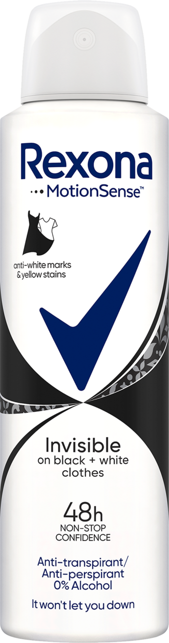 REXONA, Invisible Black & White, antyperspirant w sprayu, dla kobiet, 48h, 150 ml