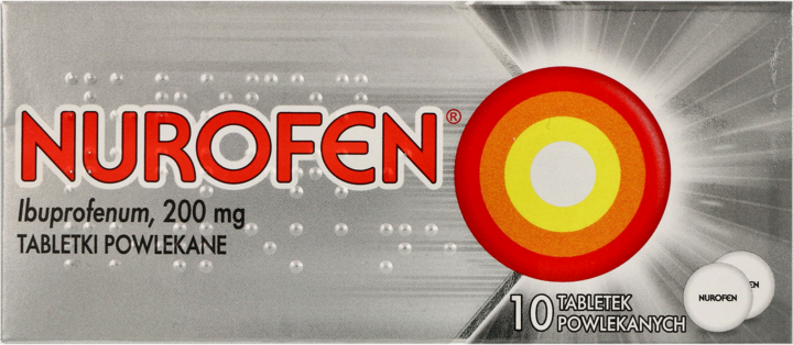 NUROFEN, tabletki powlekane, 200 mg, przeciwbólowe i przeciwzapalne, lek OTC, 10 szt.