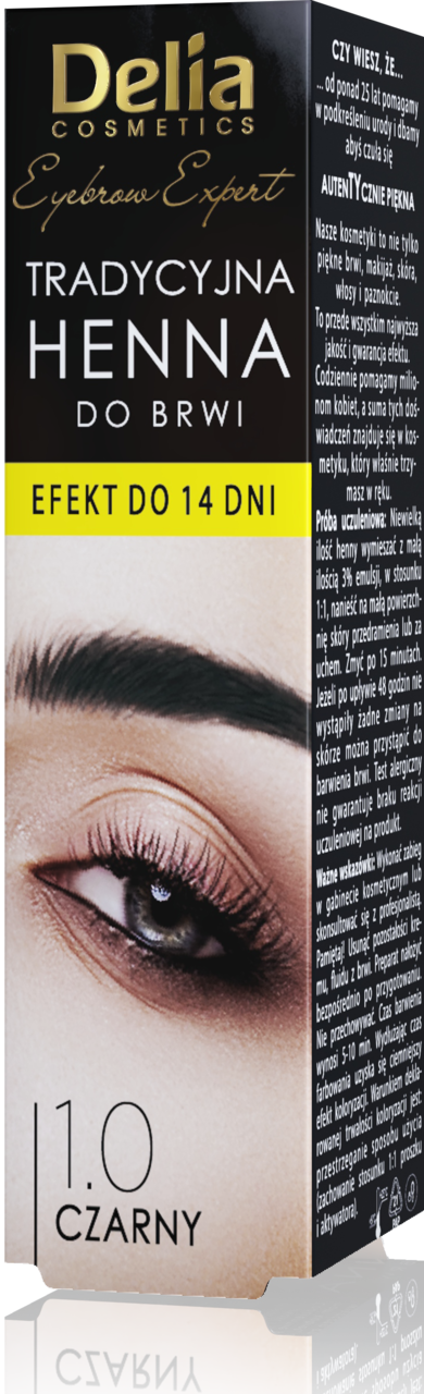 DELIA COSMETICS, Eyebrow Expert, henna do brwi, tradycyjna, nr 1.0 Czarny, 1 szt.