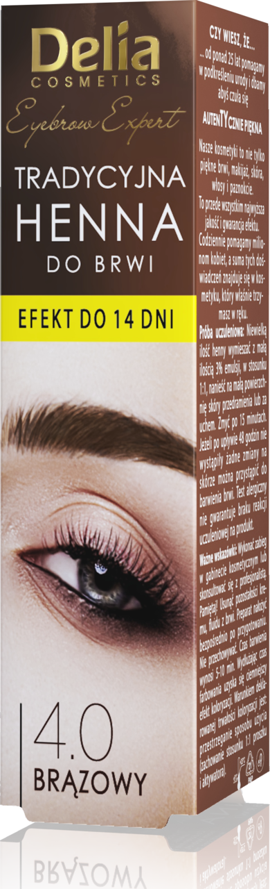 DELIA COSMETICS, Eyebrow Expert, henna do brwi, tradycyjna, nr 4.0 Brązowy, 1 szt.