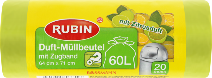 RUBIN, worki na śmieci z taśmą, poj. 60 L, zapachowe, 20 szt.