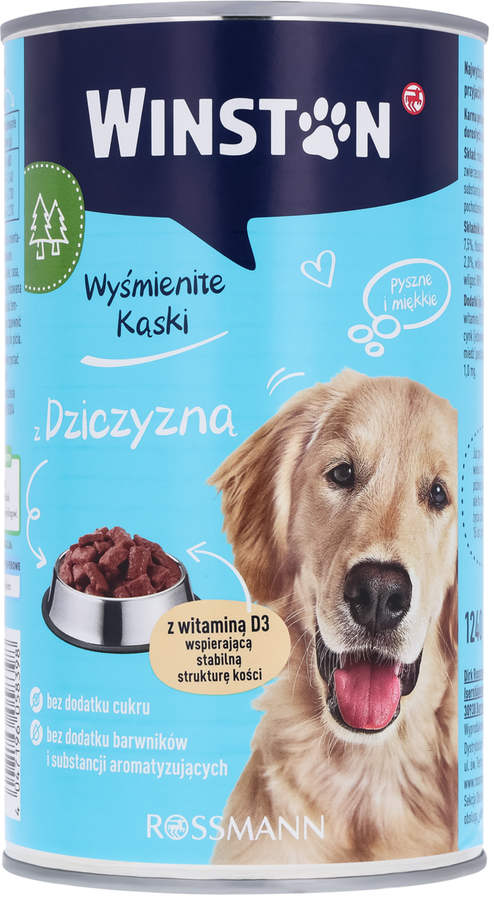 WINSTON, karma pełnoporcjowa mokra dla dorosłych psów, z dziczyzną, 1240 g