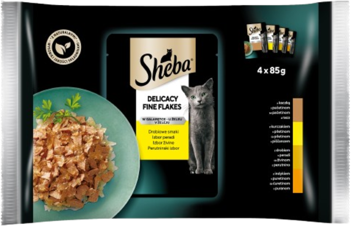 SHEBA, Delicacy in Jelly, karma pełnoporcjowa mokra dla dorosłych kotów, Drobiowe Smaki, 4 x 85 g