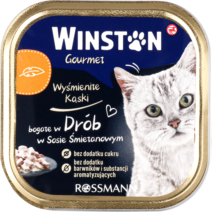 WINSTON, Gourmet, karma pełnoporcjowa mokra dla dorosłych kotów, z drobiem w sosie śmietankowym, 100 g