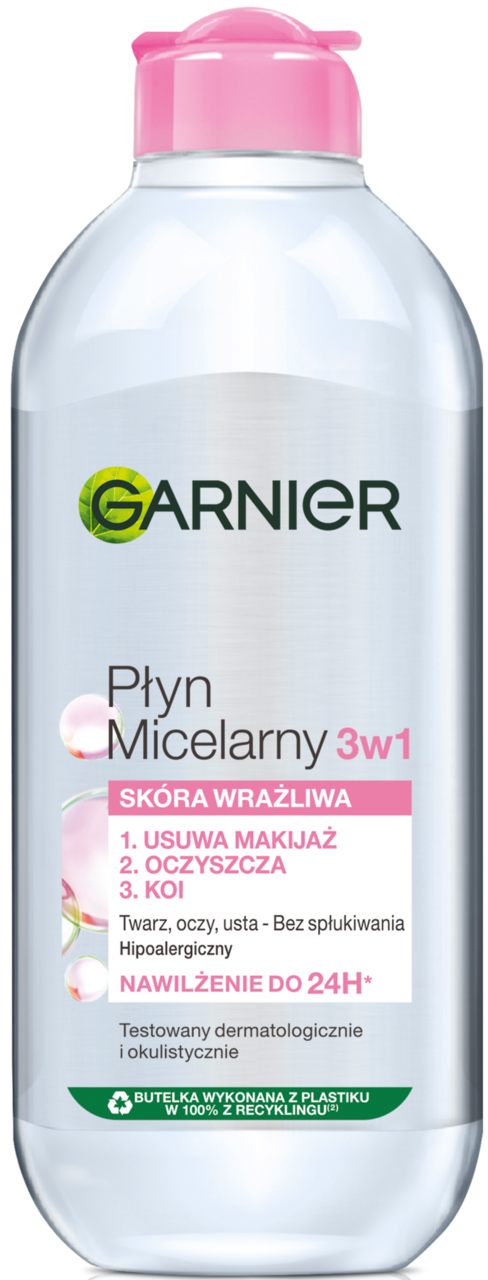 GARNIER, Skin Naturals, płyn micelarny do twarzy, 3w1, skóra wrażliwa, 400 ml