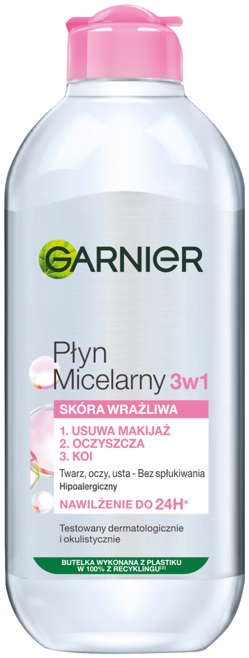 GARNIER, Skin Naturals, płyn micelarny do twarzy, 3w1, skóra wrażliwa, 400 ml