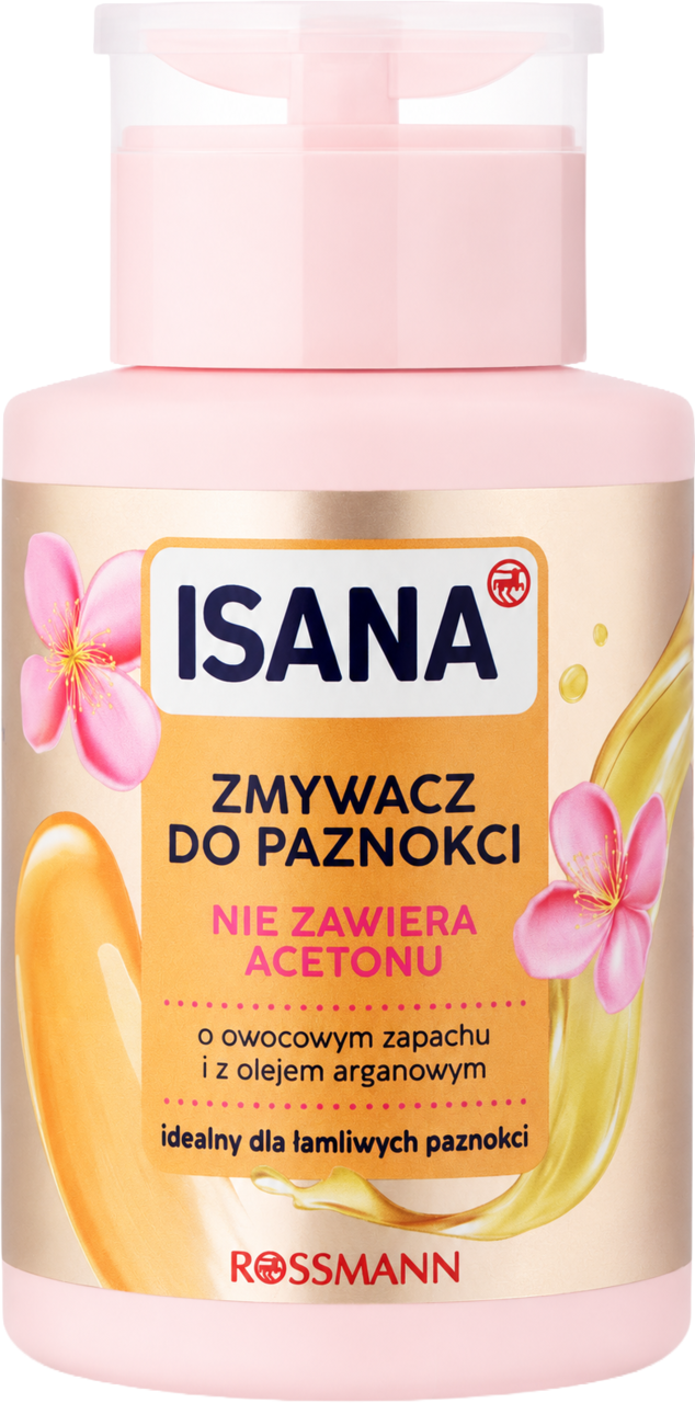 ISANA, zmywacz do paznokci, bez acetonu, o owocowym zapachu z olejem arganowym, z pompką, 175 ml