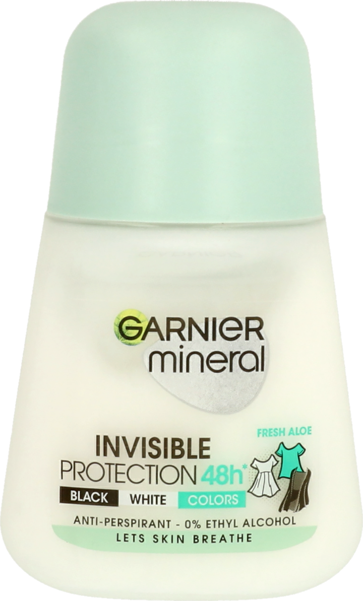 GARNIER MINERAL, Invisible Protection Black White Colors, antyperspirant w kulce, dla kobiet, 48h, Fresh Aloe, 50 ml