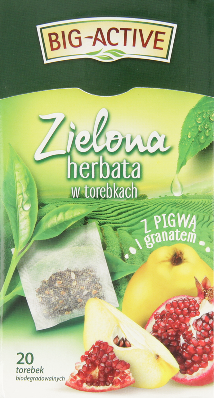 BIG-ACTIVE, herbata zielona, ekspresowa, Pigwa & Granat, 20x1,7 g