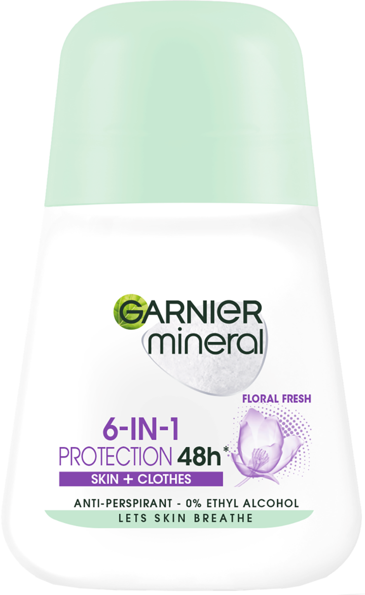 GARNIER MINERAL, Protection 6-In-1, antyperspirant w kulce, dla kobiet, 48h, Floral Fresh, 50 ml