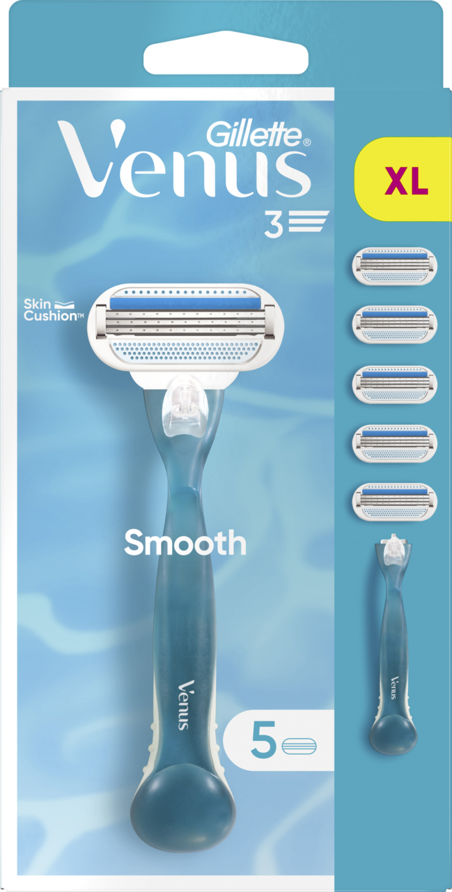GILLETTE VENUS, Smooth, maszynka do golenia dla kobiet, 1 rączka + 5 wkładów, 3 ostrzowa, 1 szt.