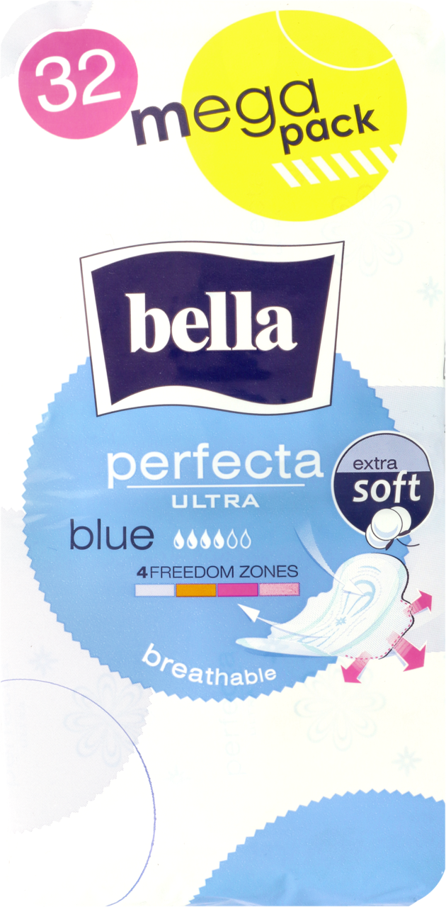 BELLA, Perfecta Ultra  Blue, podpaski higieniczne, ze skrzydełkami, 32 szt.