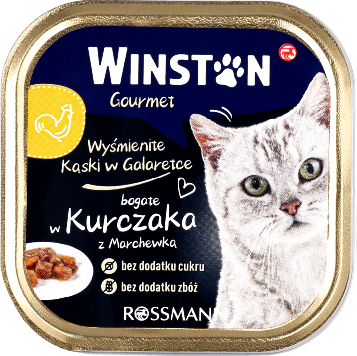 WINSTON, Gourmet, karma pełnoporcjowa mokra dla dorosłych kotów, z kurczakiem i marchewką, 100 g