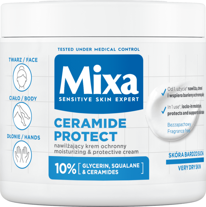 MIXA, Ceramide Protect, krem do twarzy, ciała i dłoni, nawilżający, ochronny, 400 ml