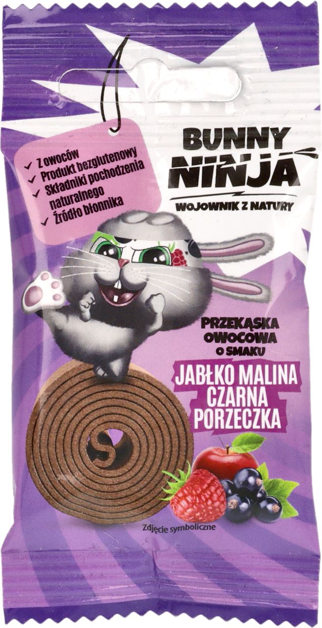 BUNNY NINJA, przekąska owocowa, jabłko, malina, czarna porzeczka