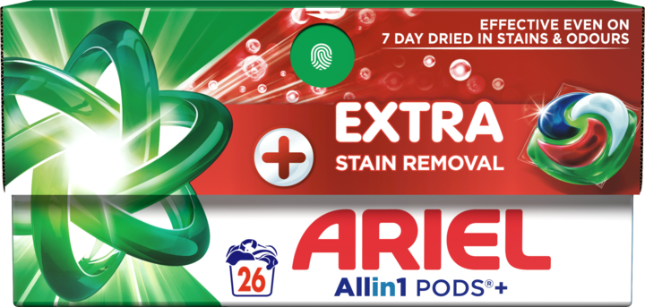 ARIEL, All in 1 Pods+ Extra Stain Removal, kapsułki do prania tkanin białych i jasnych, 26 szt.
