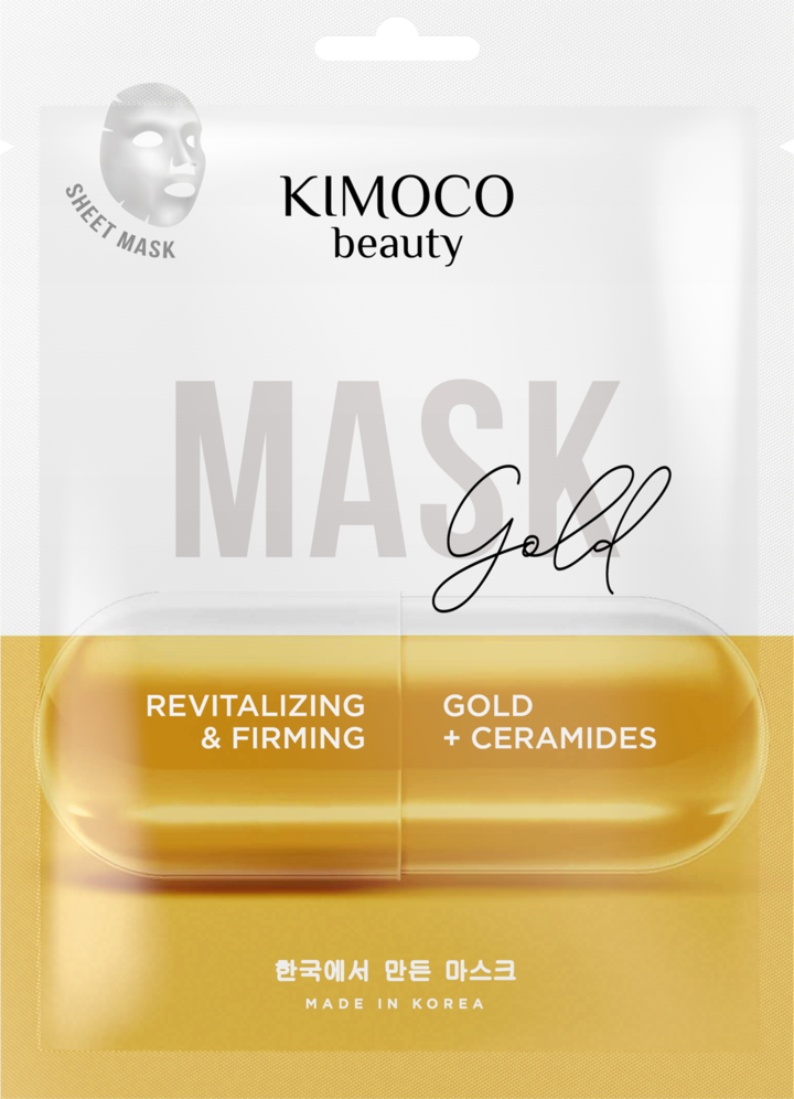 KIMOCO, Beauty, maska w płachcie ze złotem koloidalnym i ceramidami, rewitalizująco-ujędrniająca, 23 ml