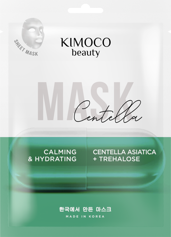 KIMOCO, Beauty, maska w płachcie z ekstraktem z wąkroty azjatyckiej i trehaloza , kojąco-nawilżająca, 23 ml