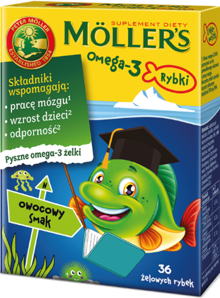 MÖLLER'S, Omega-3 Rybki, żelki o smaku Owocowym, suplement diety, 36 szt.