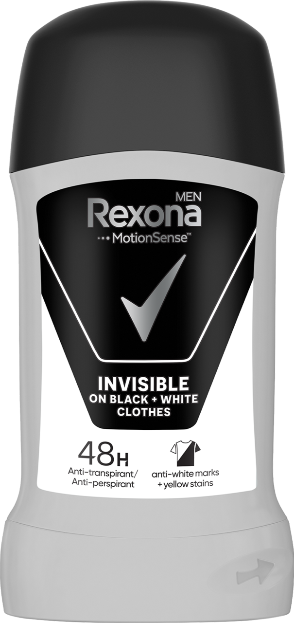 REXONA MEN, Invisible Black+White, antyperspirant w sztyfcie, dla mężczyzn, 48h, 50 ml