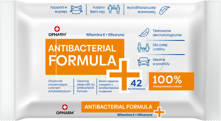 OPHARM, chusteczki antybakteryjne, oczyszczające,, 42 szt.