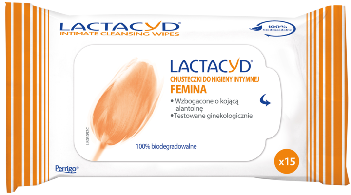 LACTACYD, Femina, chusteczki do higieny intymnej, 15 szt.