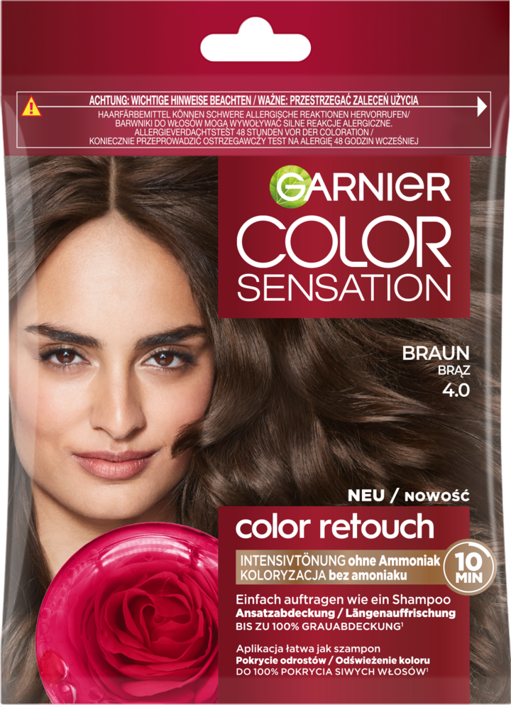 GARNIER COLOR SENSATION, Color Retouch, szampon koloryzujący do włosów, nr 4.0 Brąz, 1 szt.