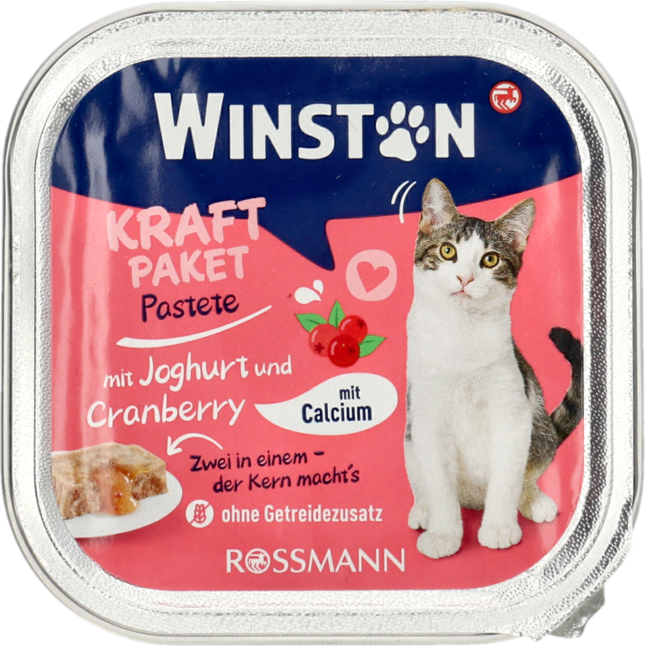 WINSTON, karma pełnoporcjowa dla dorosłych kotów, o smaku jogurtu i żurawiny, 100 g